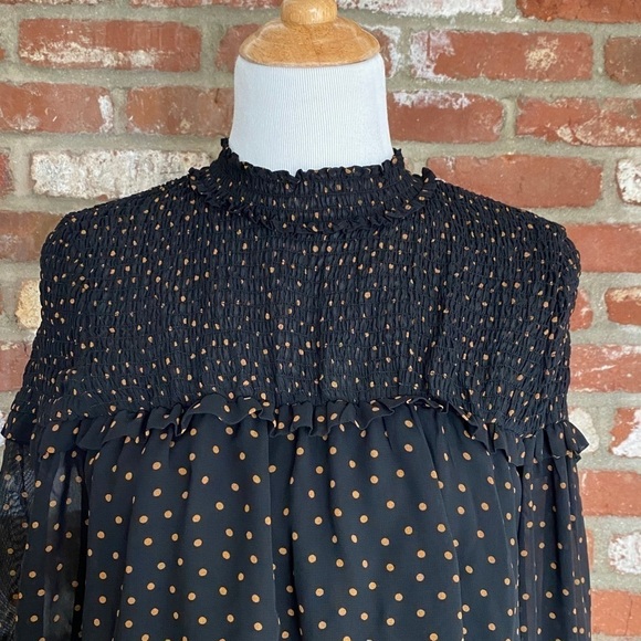 Sanctuary Bria Black polka dot long sleeve smock top Size XS New with tags - Picture 3 of 10